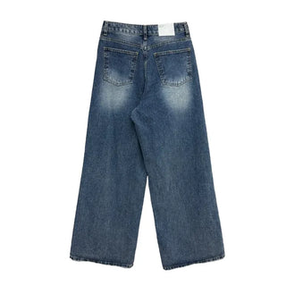 Bead-washed wide jeans