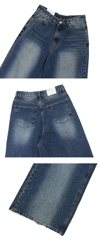 Bead-washed wide jeans