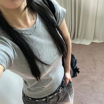 Basic Round Neck Cap Sleeve Short Sleeve T-shirt