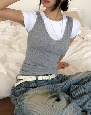 Basic Round Neck Cap Sleeve Short Sleeve T-shirt