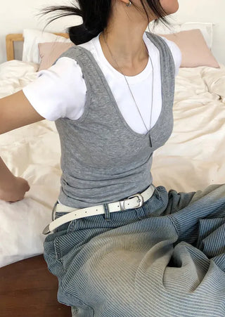 Basic Round Neck Cap Sleeve Short Sleeve T-shirt
