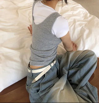 Basic Round Neck Cap Sleeve Short Sleeve T-shirt
