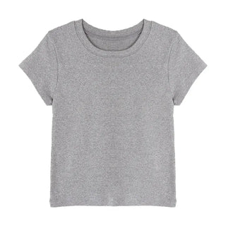 Basic Round Neck Cap Sleeve Short Sleeve T-shirt