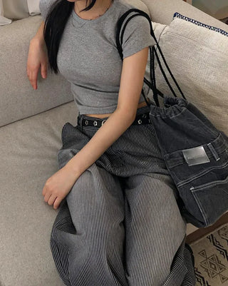 Basic Round Neck Cap Sleeve Short Sleeve T-shirt
