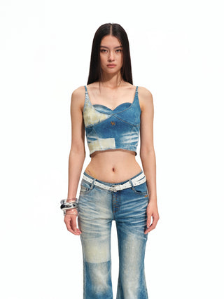 Equestrian Color-Block Denim Corset