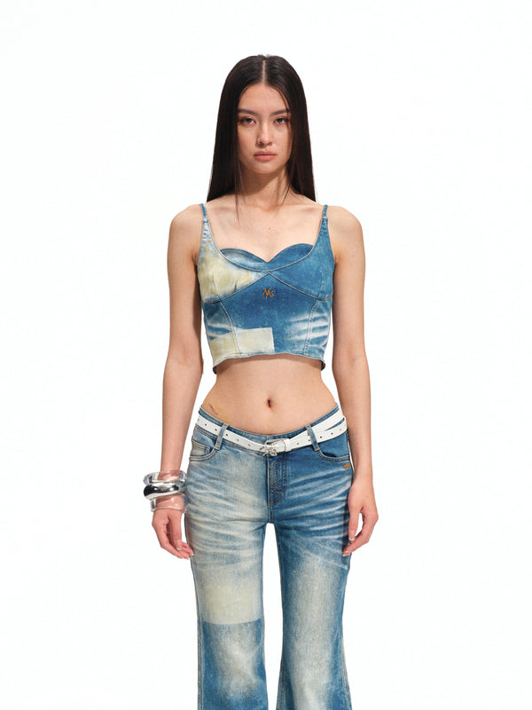 Equestrian Color-Block Denim Corset