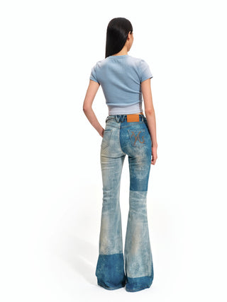 Equestrian Color-Block Flared Jeans