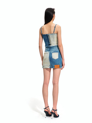 Equestrian Color-Block Denim Dress