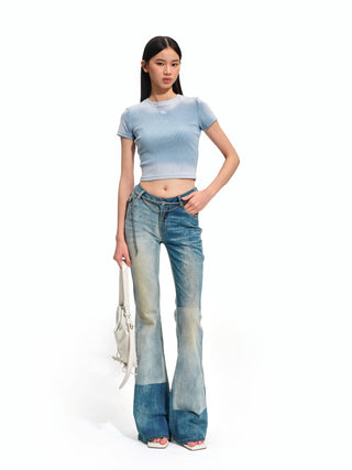 Equestrian Color-Block Flared Jeans
