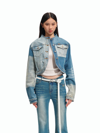 Equestrian Color-Block Denim Jacket