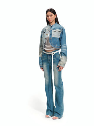 Equestrian Color-Block Denim Jacket