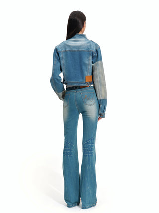 Equestrian Color-Block Denim Jacket