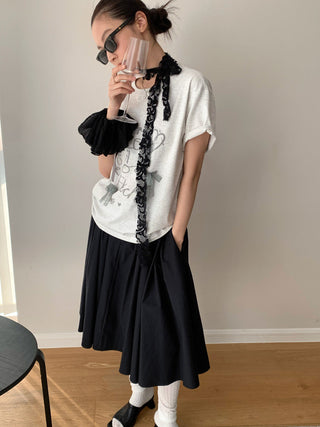 Lace Bow Short Sleeve Top