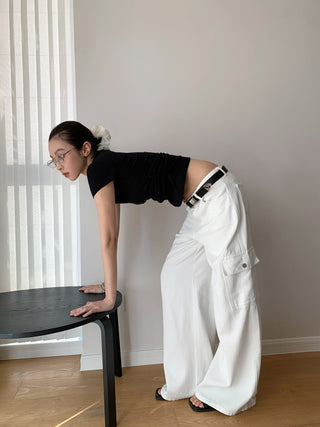 Multi-Pocket High Waist Wide Leg Jeans
