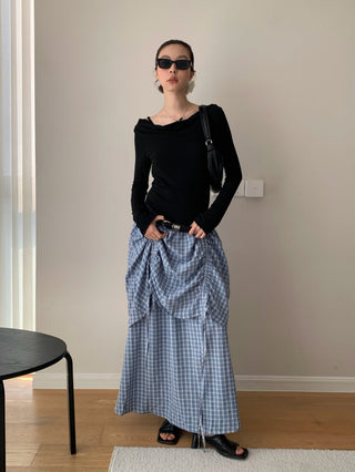 Plaid Elastic Waist A-Line Skirt