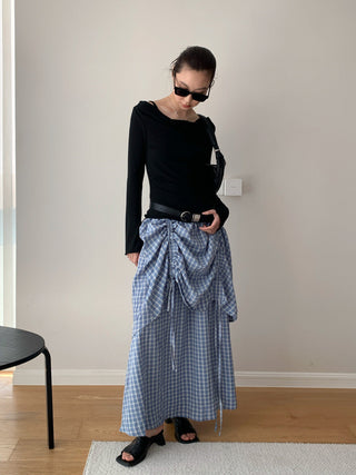 Plaid Elastic Waist A-Line Skirt