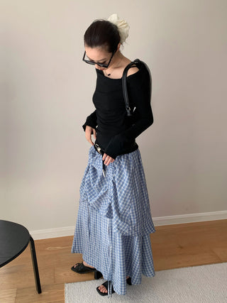 Plaid Elastic Waist A-Line Skirt