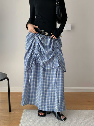 Plaid Elastic Waist A-Line Skirt