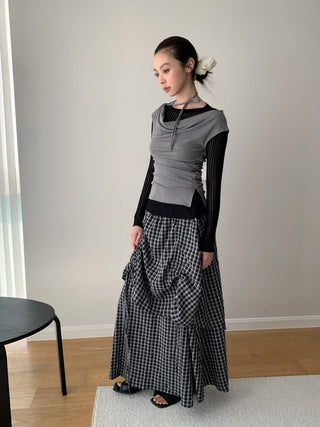 Plaid Elastic Waist A-Line Skirt