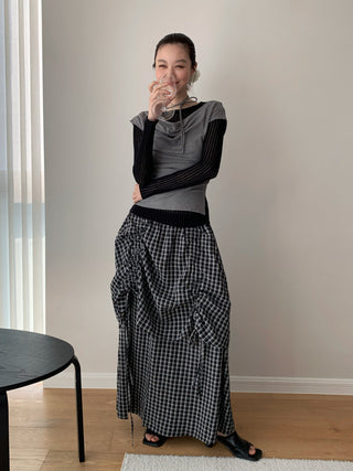 Plaid Elastic Waist A-Line Skirt