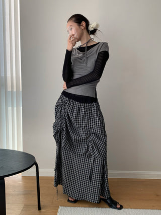 Plaid Elastic Waist A-Line Skirt