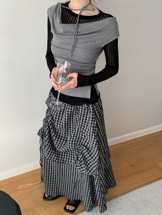 Plaid Elastic Waist A-Line Skirt