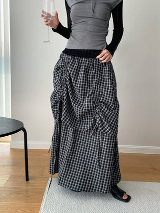 Plaid Elastic Waist A-Line Skirt