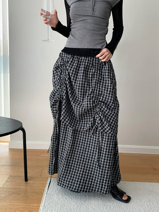 Plaid Elastic Waist A-Line Skirt