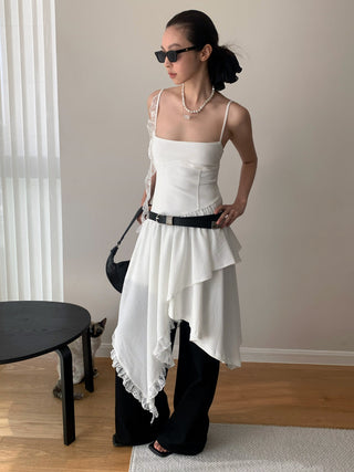 Lace Irregular Suspender Dress