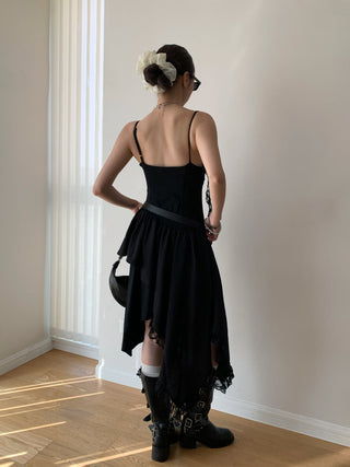 Lace Irregular Suspender Dress