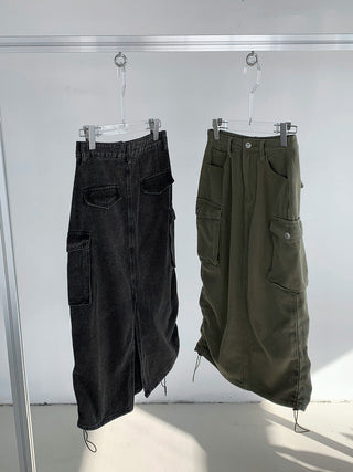Retro Washed Denim Lace-Up A-Line Skirt