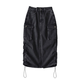 Retro Washed Denim Lace-Up A-Line Skirt
