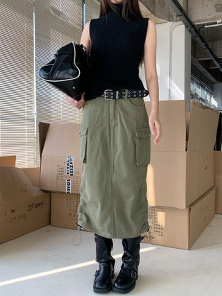 Retro Washed Denim Lace-Up A-Line Skirt