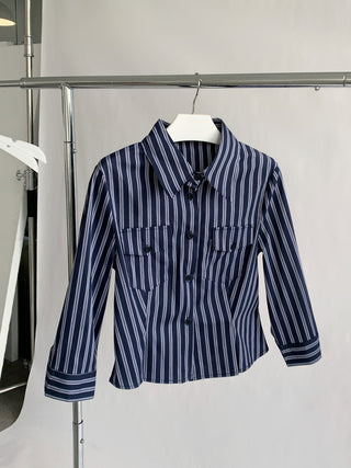 Striped Double Pocket Single-Breasted Shirt