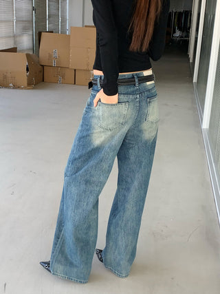Retro Washed White Wide Leg Jeans