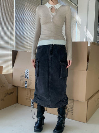 Fake Two-Piece Contrast Color Slim Sweater