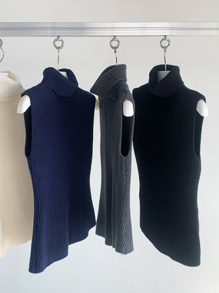 High Collar Short Sleeveless Slim Sweater