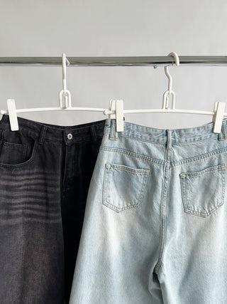 Retro Washed Cropped Wide Leg Jeans