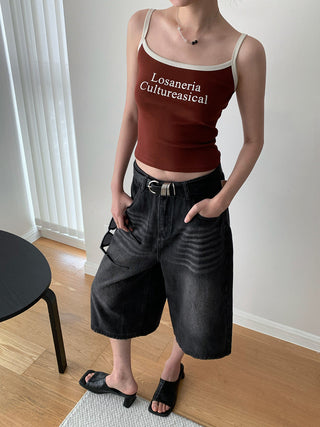 Retro Washed Cropped Wide Leg Jeans