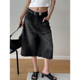 Retro Washed Cropped Wide Leg Jeans