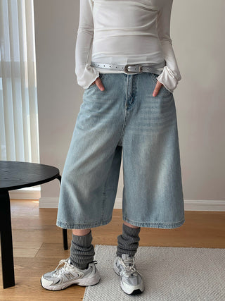 Retro Washed Cropped Wide Leg Jeans