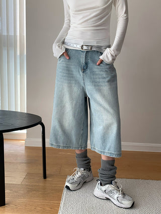 Retro Washed Cropped Wide Leg Jeans