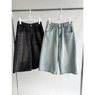 Retro Washed Cropped Wide Leg Jeans