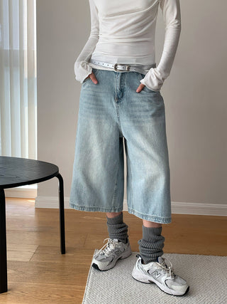 Retro Washed Cropped Wide Leg Jeans