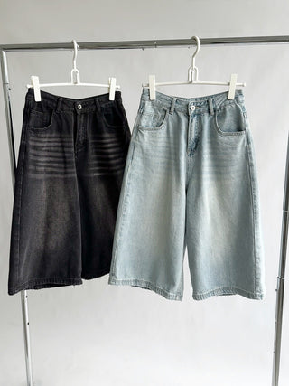 Retro Washed Cropped Wide Leg Jeans