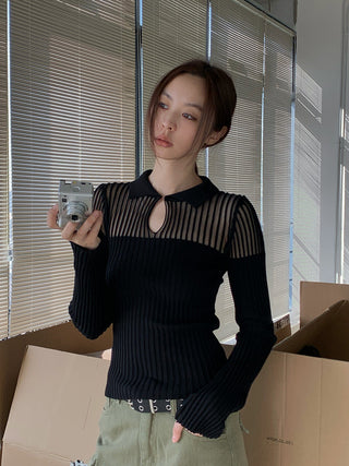 Vintage Stripe Slim V-Neck Long Sleeve Top