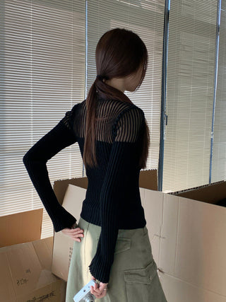 Vintage Stripe Slim V-Neck Long Sleeve Top