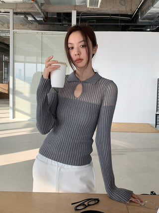 Vintage Stripe Slim V-Neck Long Sleeve Top