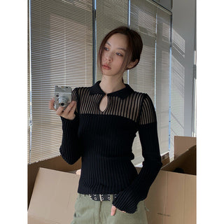 Vintage Stripe Slim V-Neck Long Sleeve Top
