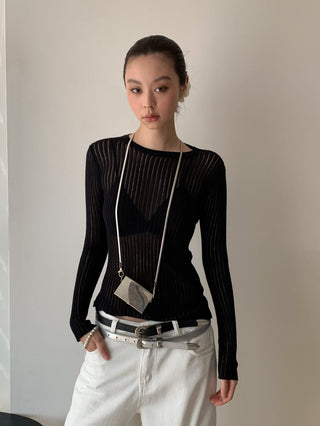 See-Through Elastic Long Sleeve Top